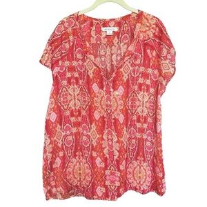 Liz Claiborne cap sleeve top size large orange and pink GUC